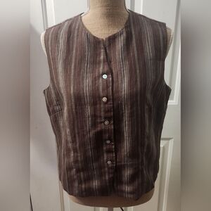 Relativity Brown Striped 100% Linen Vest Size Petite Large